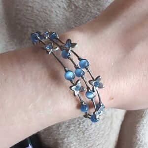 Blue Beaded Flower Bracelet